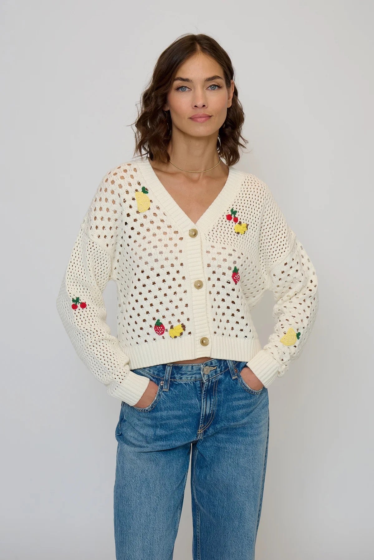 White Darcy Embroidered Knit Cardigan