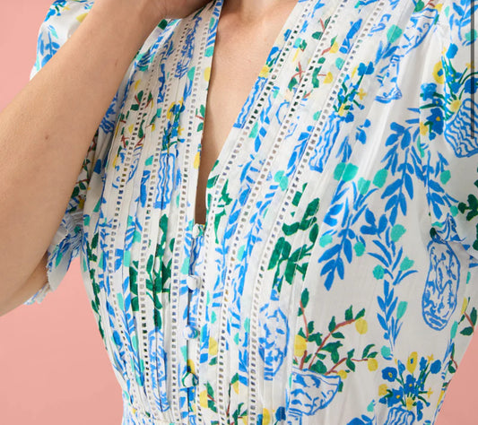 Penny Dress in White Chinoiserie Garden
