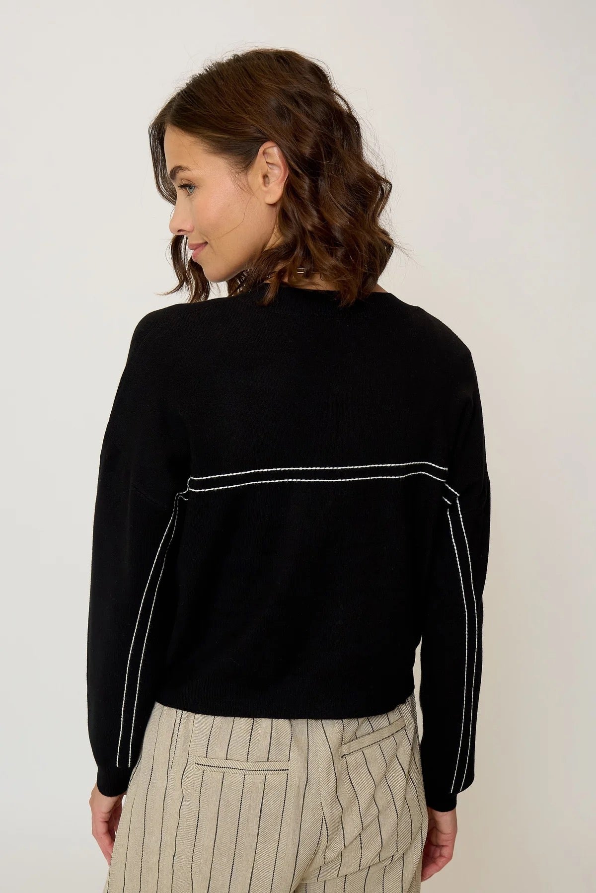 Black Oliver Oversized Topstitched Cardigan