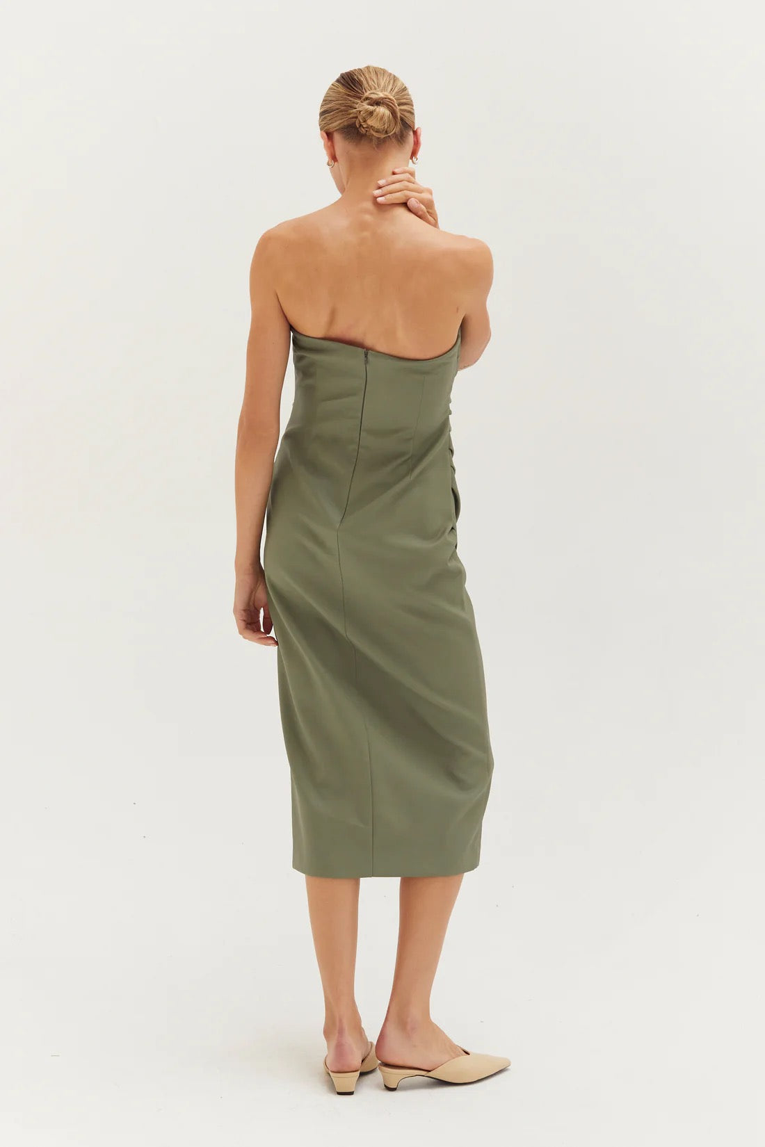 Vegan Leather Tube Midi Dress in Eucalyptus