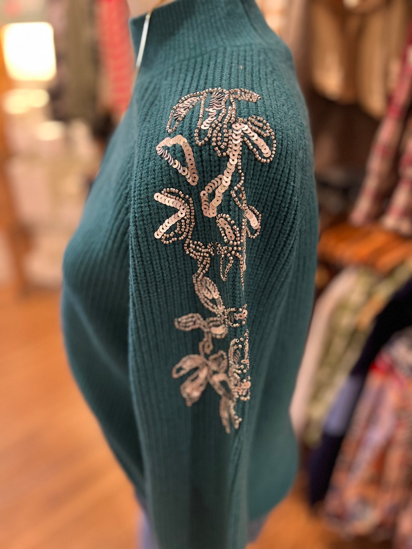 Teal Strewn Sweater with Rhinestones