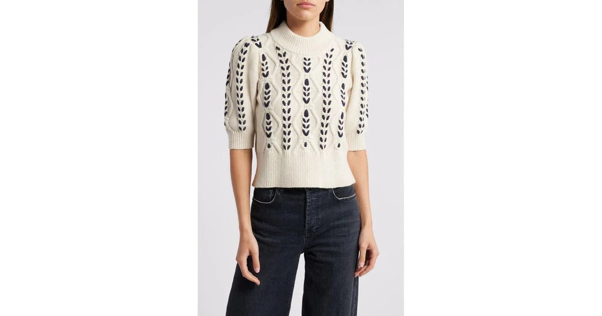 Color Contrast Stitch Sweater in Ivory
