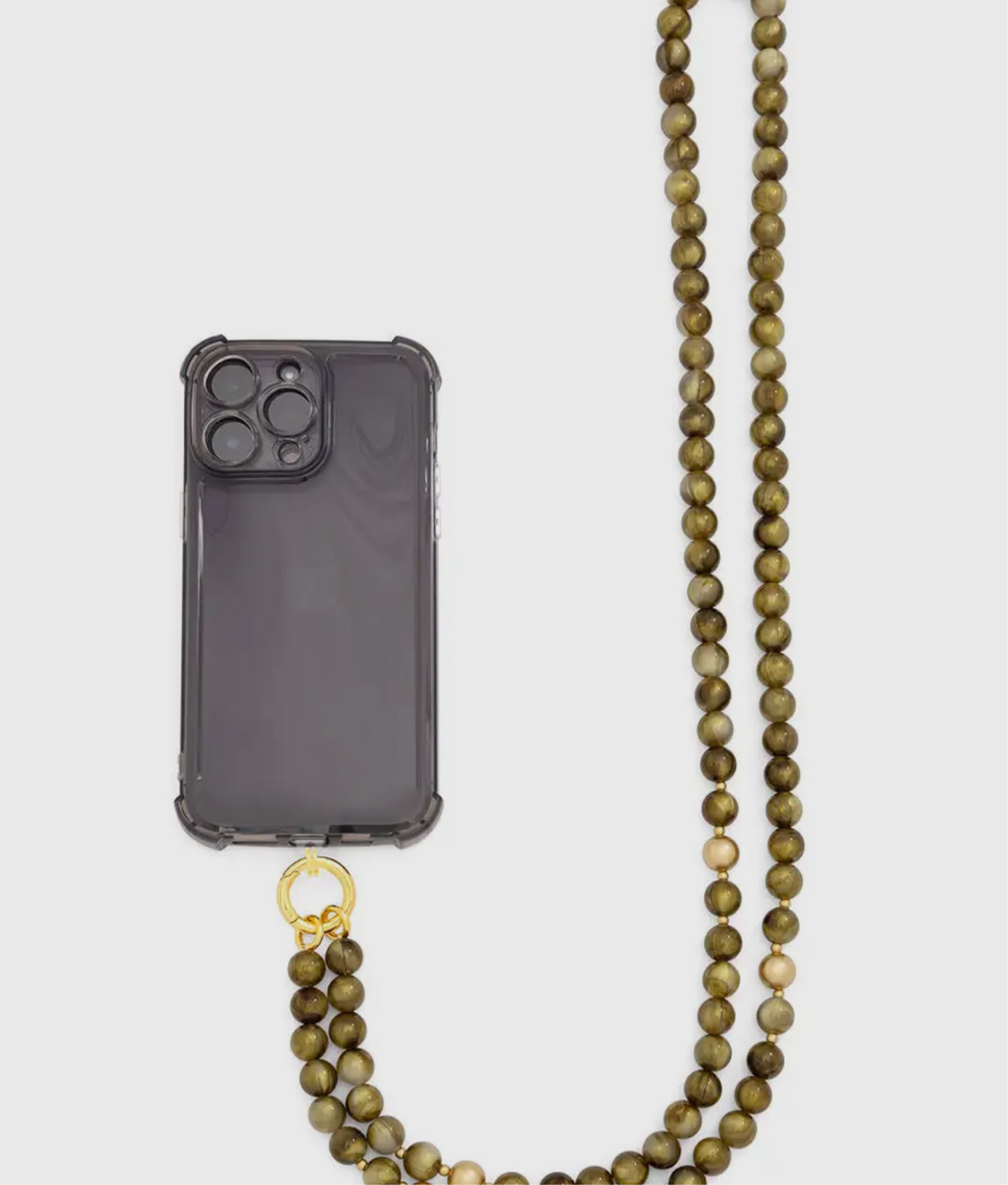 Iridescent Beaded Crossbody Phone Lanyard in Olive