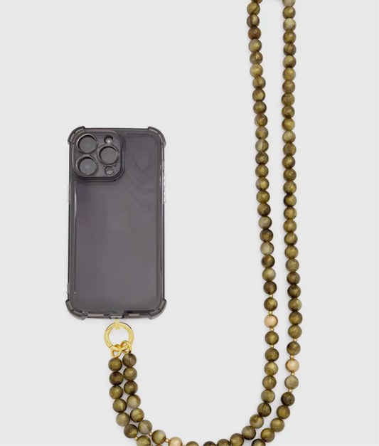 Iridescent Beaded Crossbody Phone Lanyard in Olive