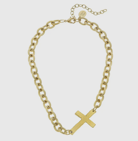 Gold Sideways Cross Necklace