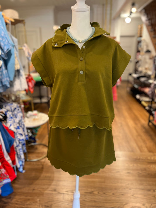 Olive Scallop Skirt Set
