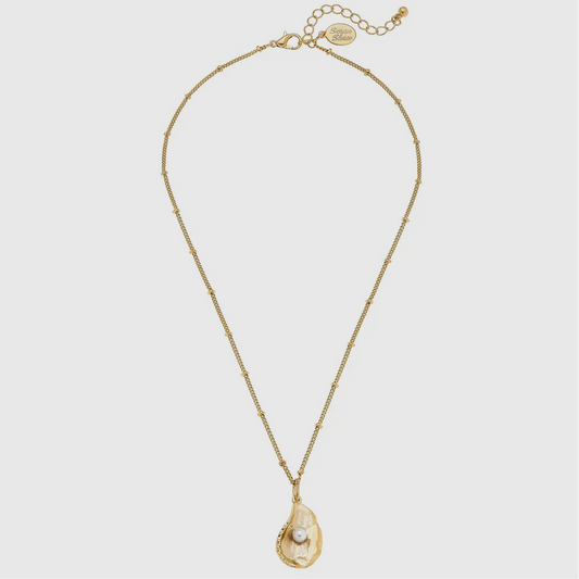 Handcast Gold Oyster W/Genuine Freshwater Pearl Necklace