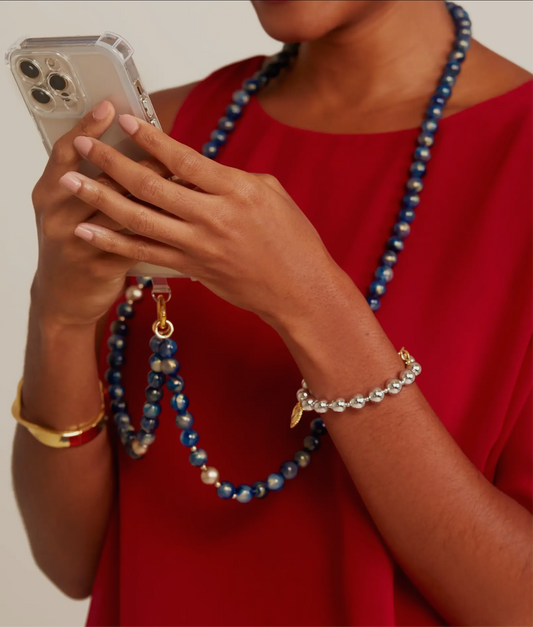 Iridescent Beaded Crossbody Phone Lanyard in Navy