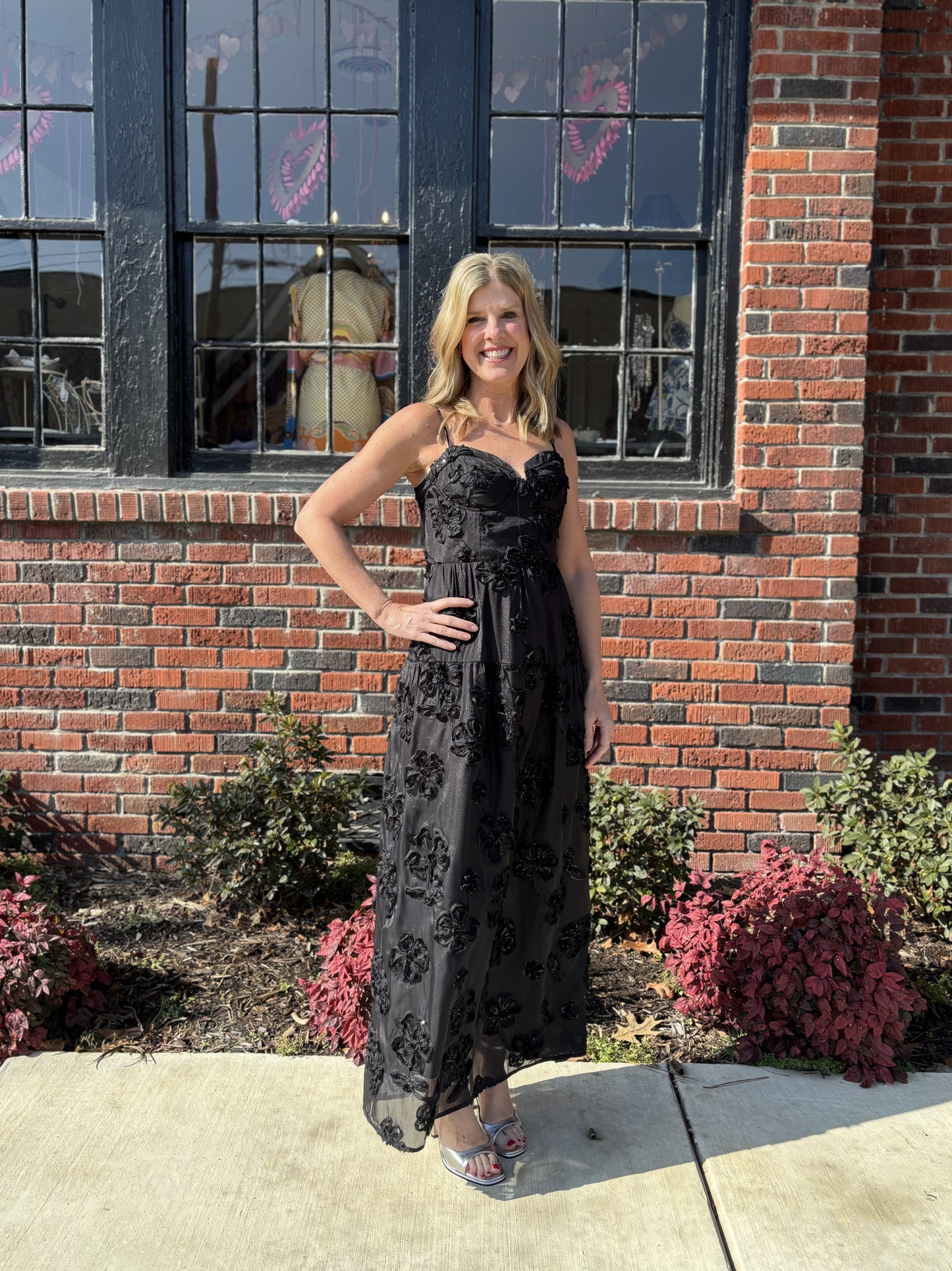 NAIA Dress in Black Sequin Flower