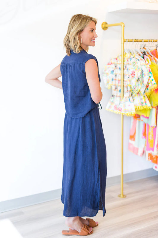 Cameron Top in Dusty Blue Linen