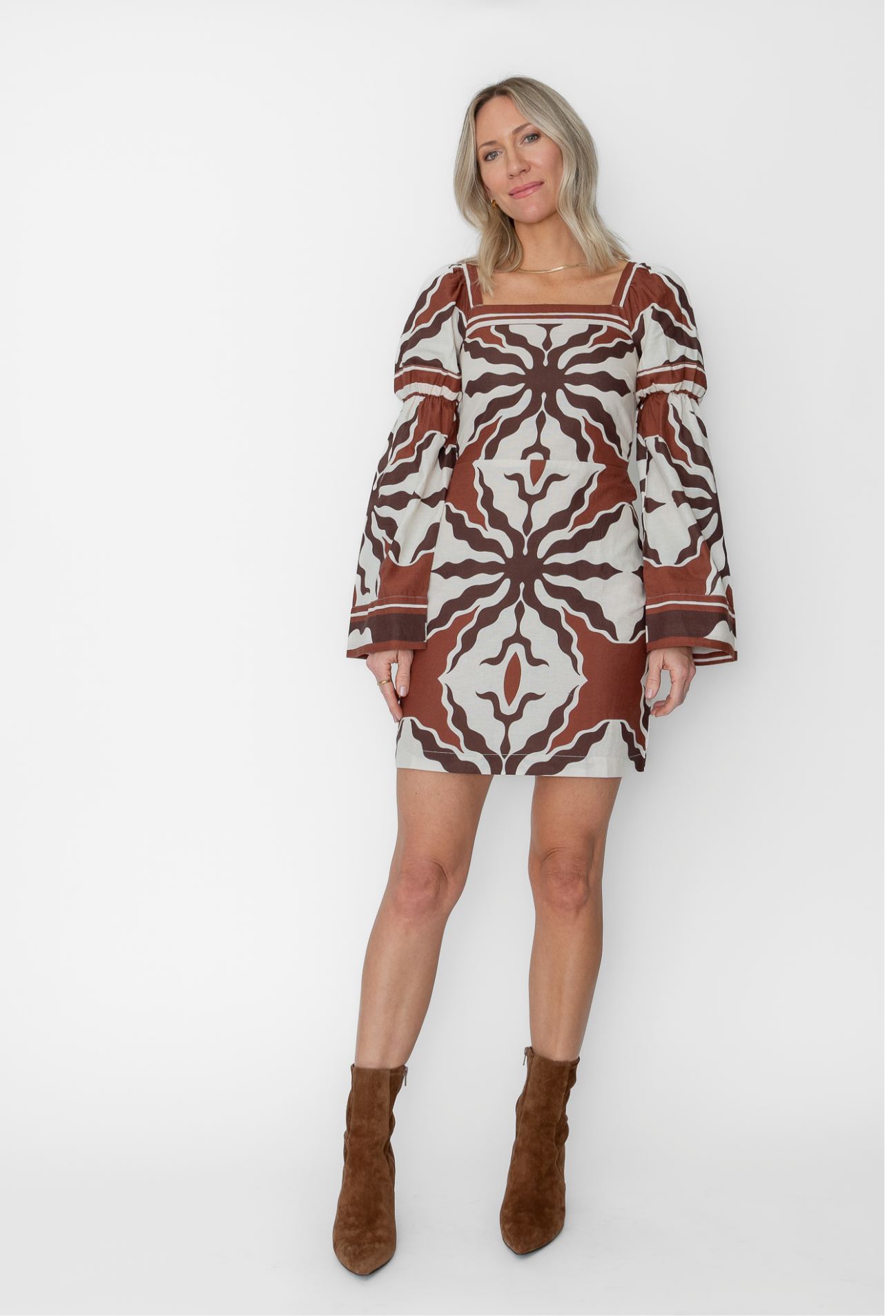 Martine  Mini Dress in Capucine Border Print