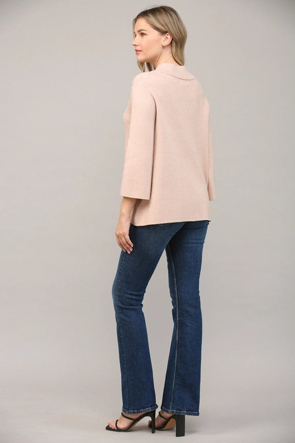 Glitter Yarn Front Pocket Mock Neck Sweater