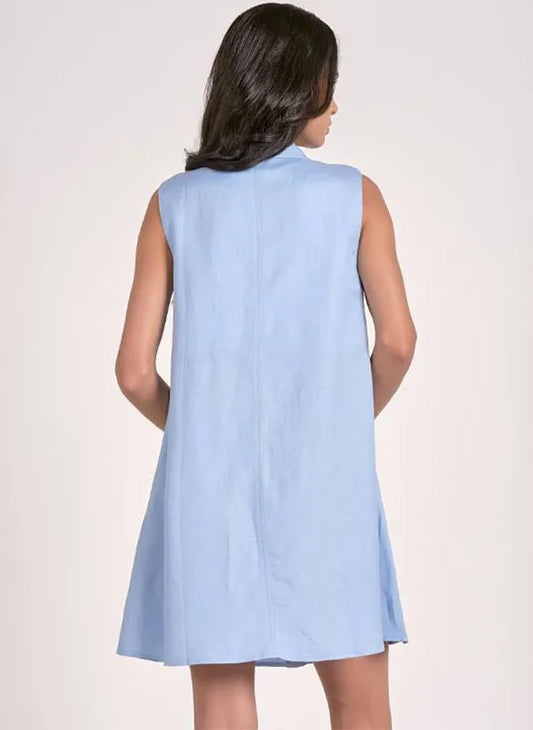 Linen Sleeveless Collared Dress in Denim Blue