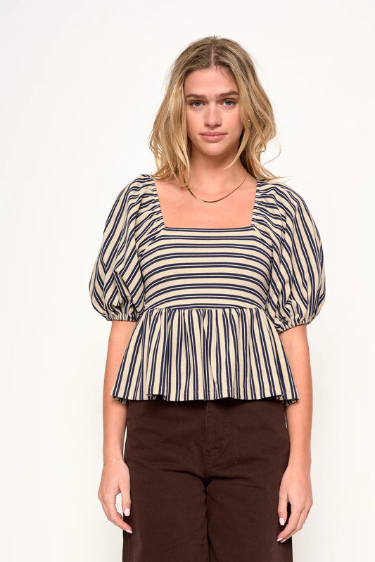 Gemma Top in Navy/Taupe