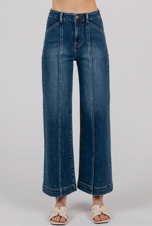 Dark Paola Wide Leg Jean W/Seam Lines