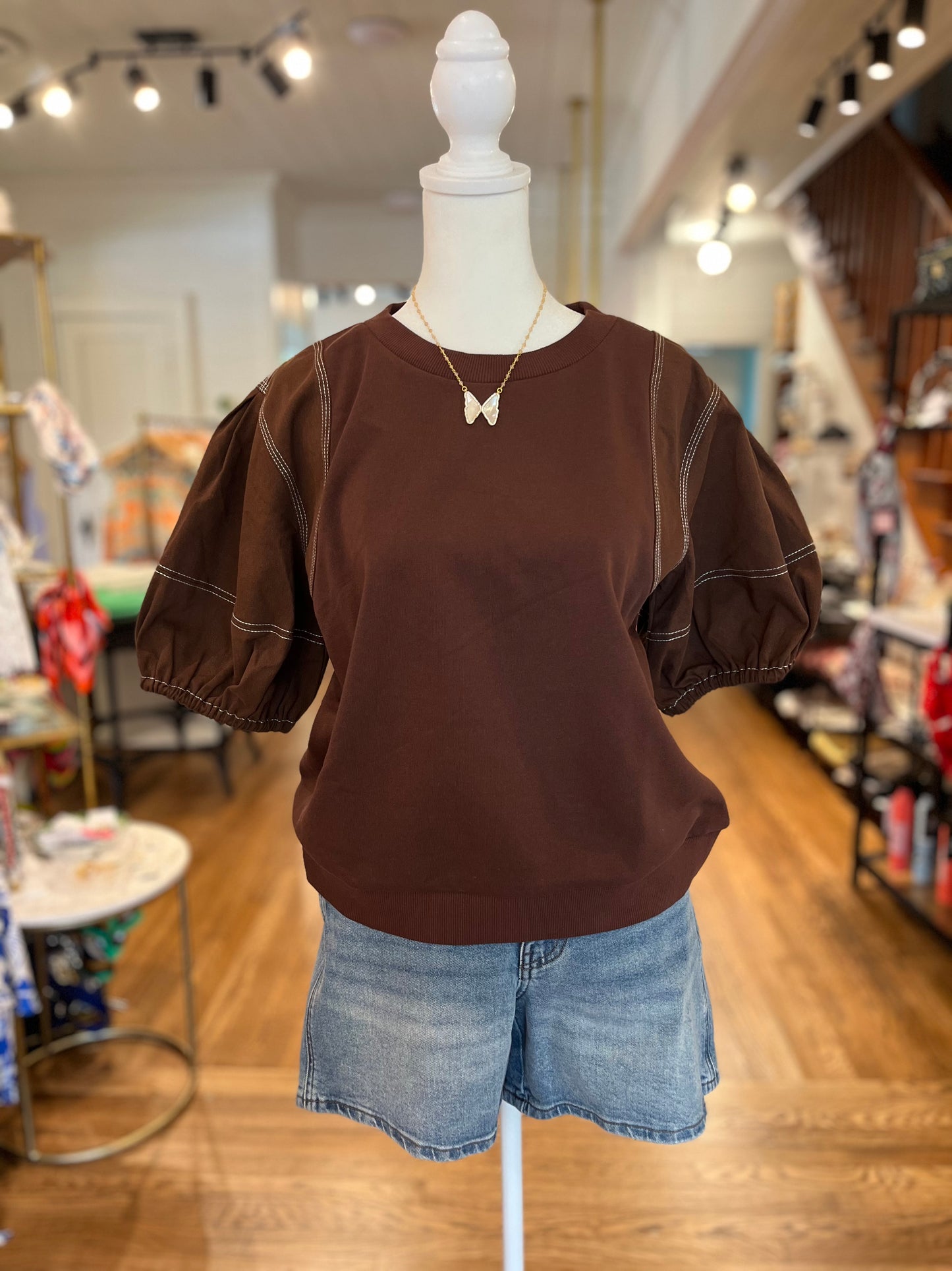 Puff Sleeve Top in Chocolate