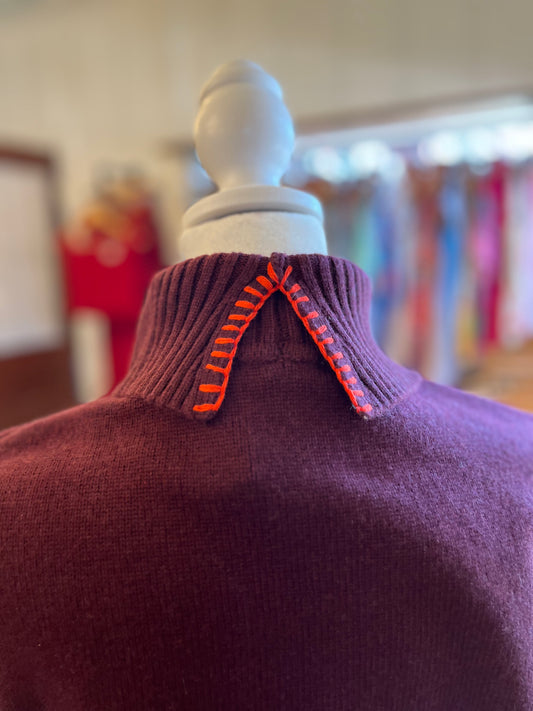 Turtleneck Wedge Sweater in Plum