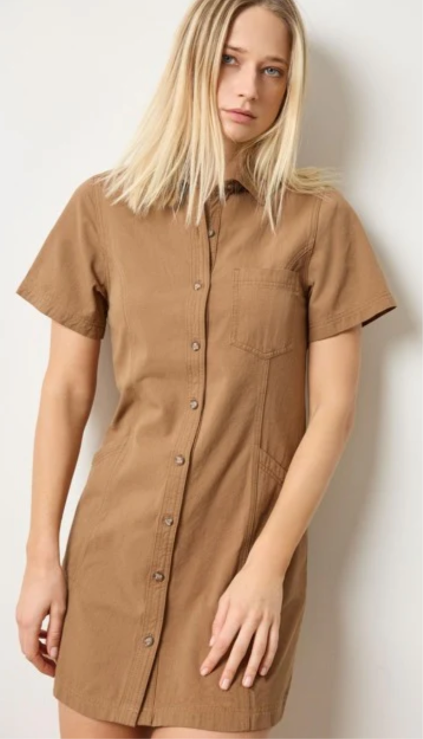 Twill Paneled Shirt Dress in Pecan