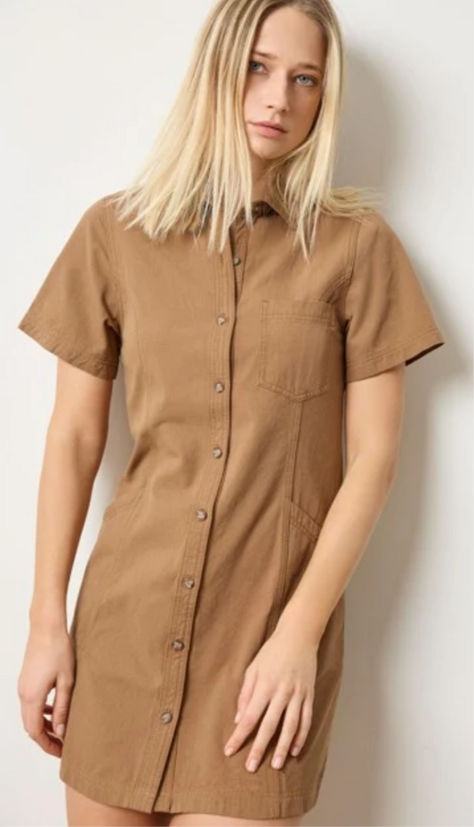 Twill Paneled Shirt Dress in Pecan