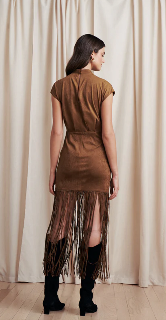 Astelle Faux Suede Midi Dress in Taupe
