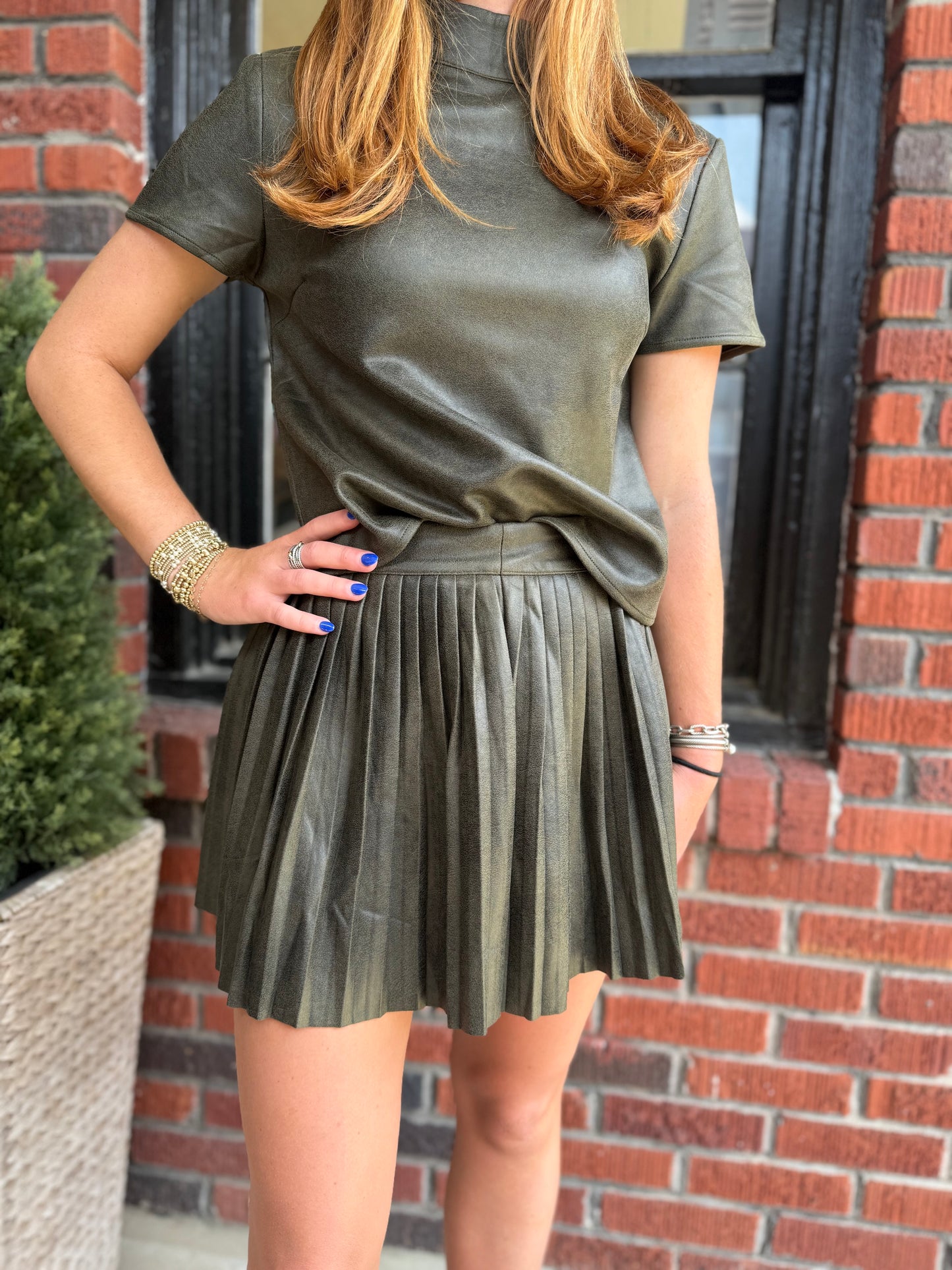 Claudia Short Sleeve Top Olive Suede