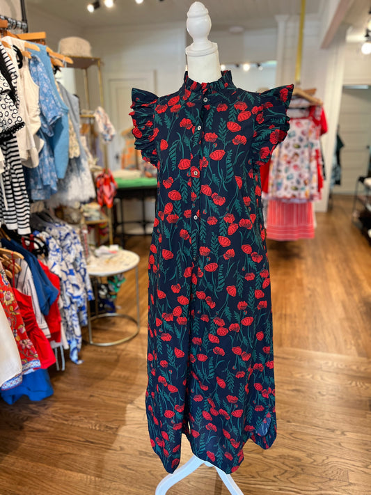 Navy Floral Midi Dress