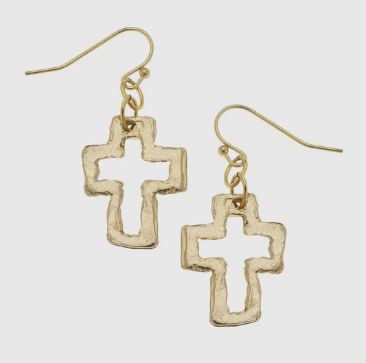 Gold Open Cross Earrings