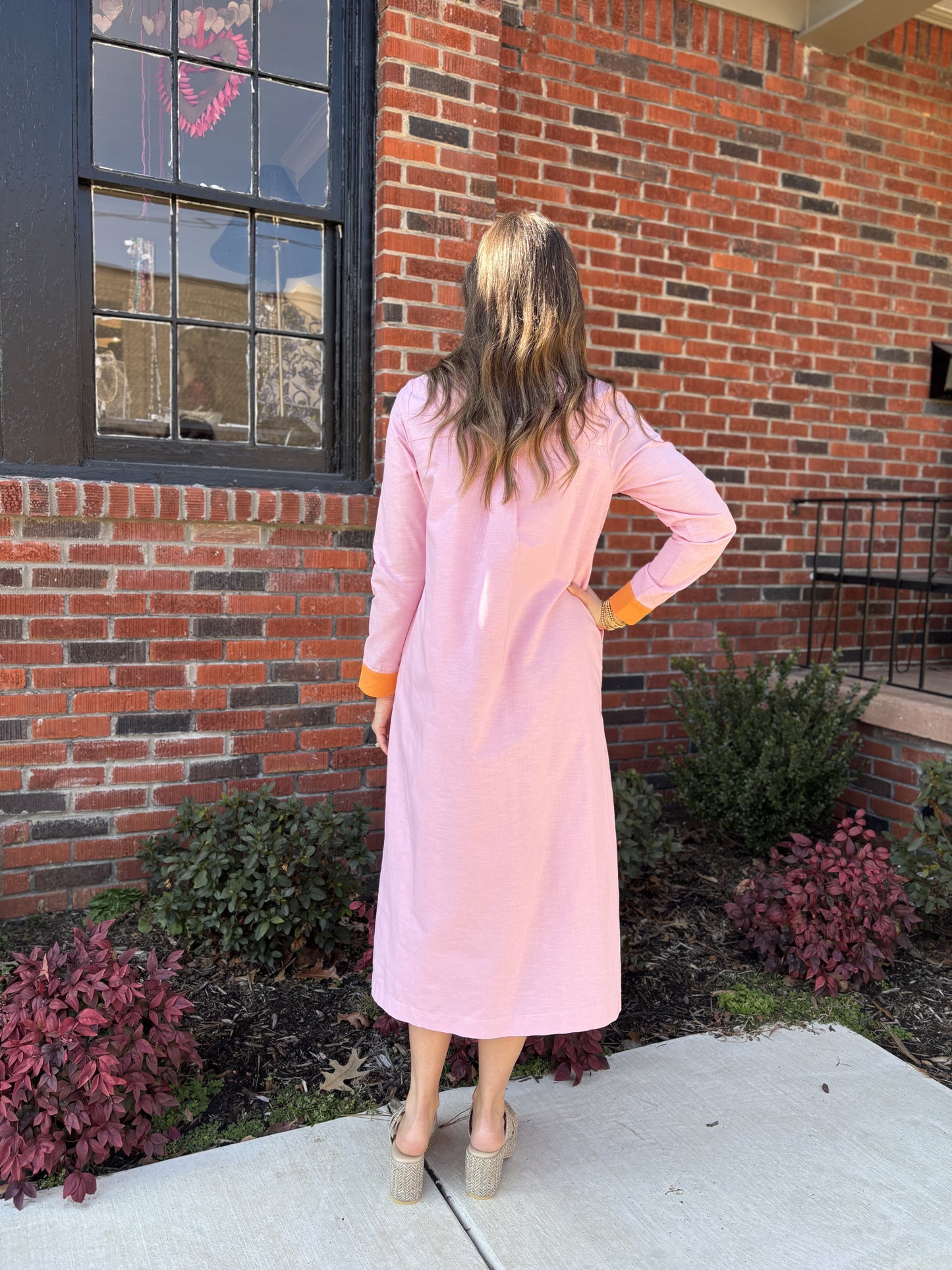 Color Contrast Linen Dress in Pink/Orange