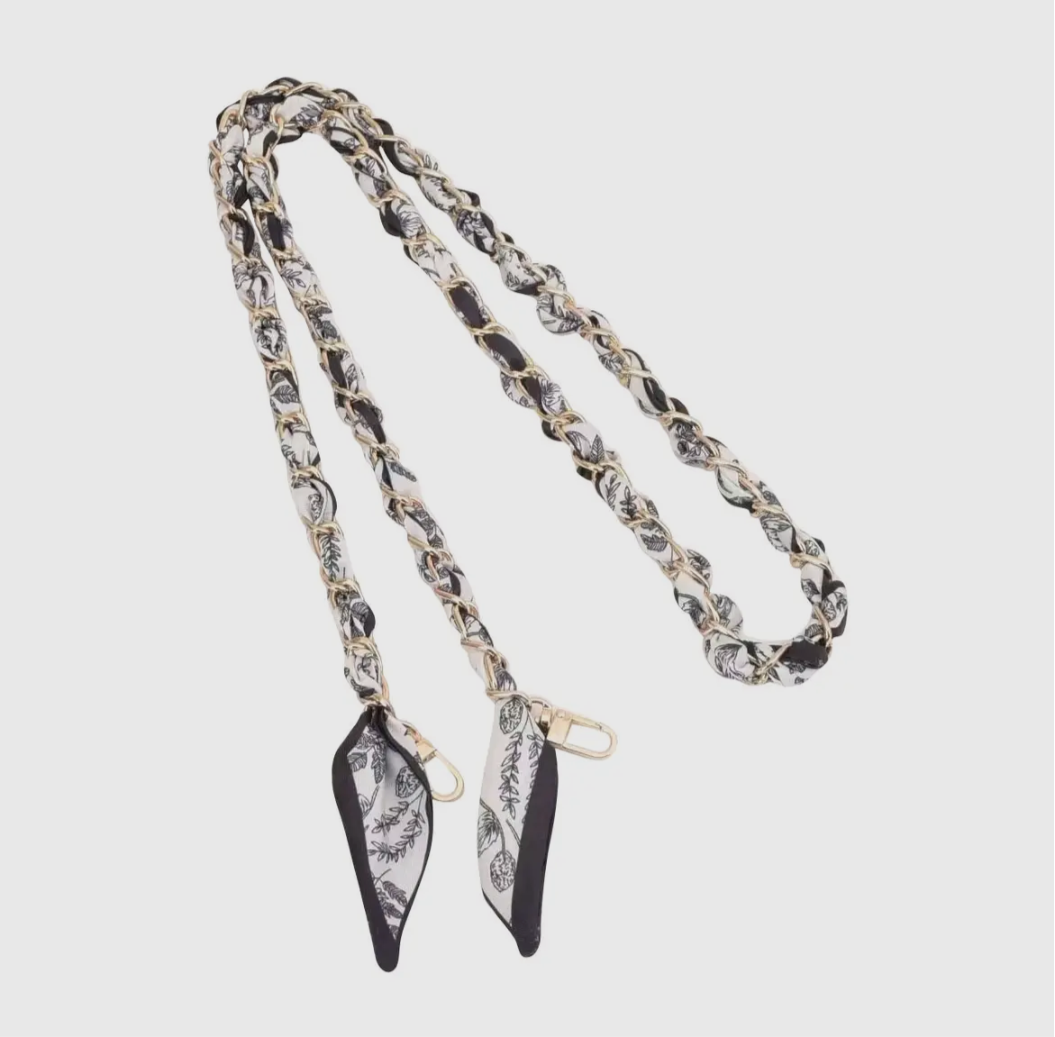 Gold Phone Chain with Scarf in Black Palm