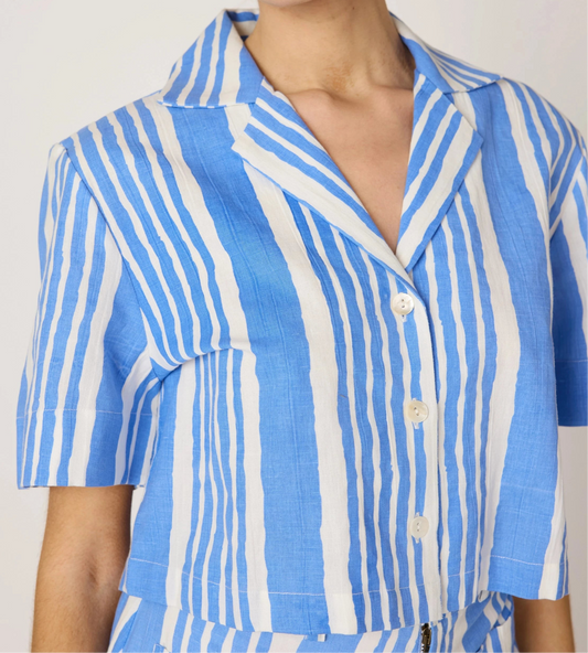 Mizuki Blouse in Vecchio Stripe Blue Print
