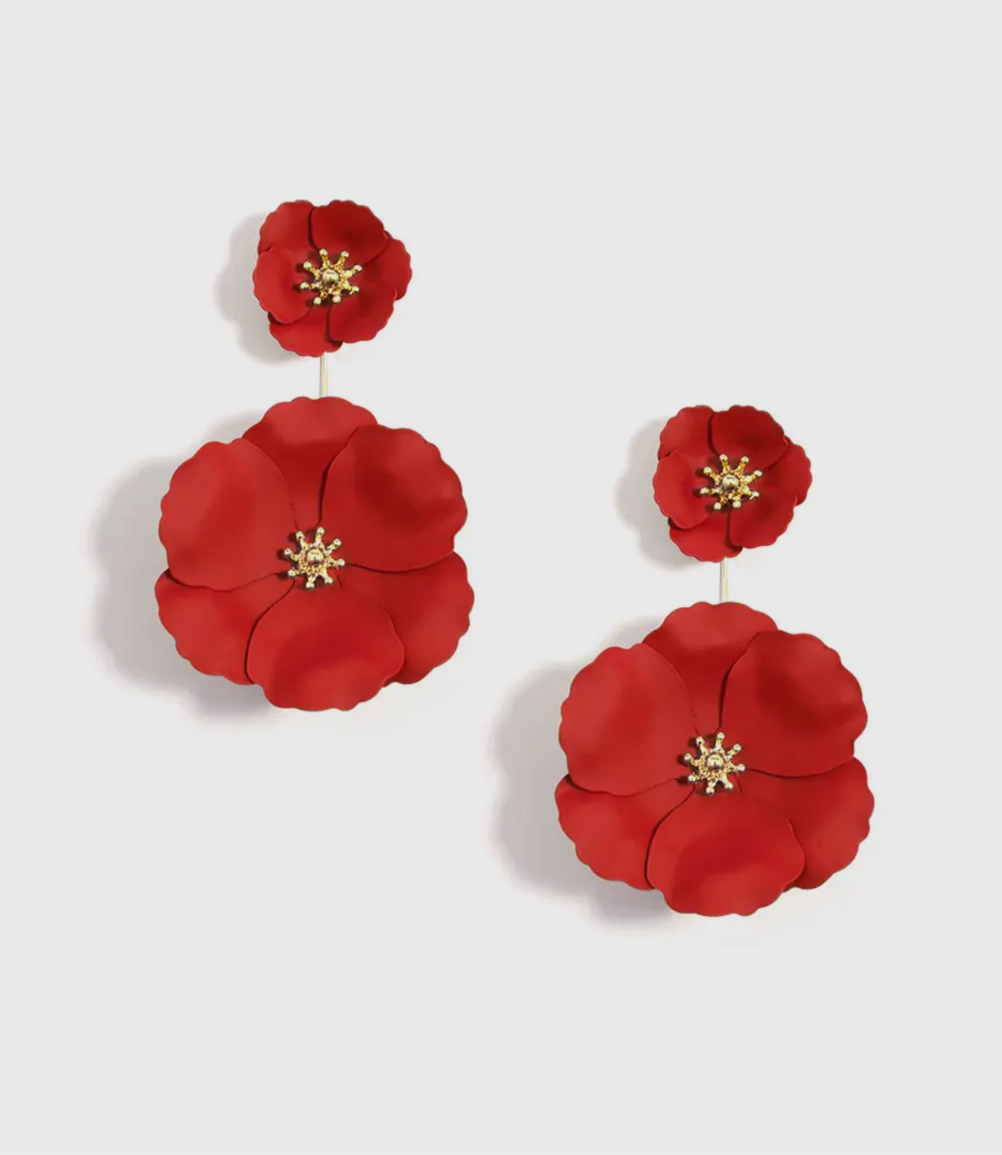 Double Flower Heart Earring in Red
