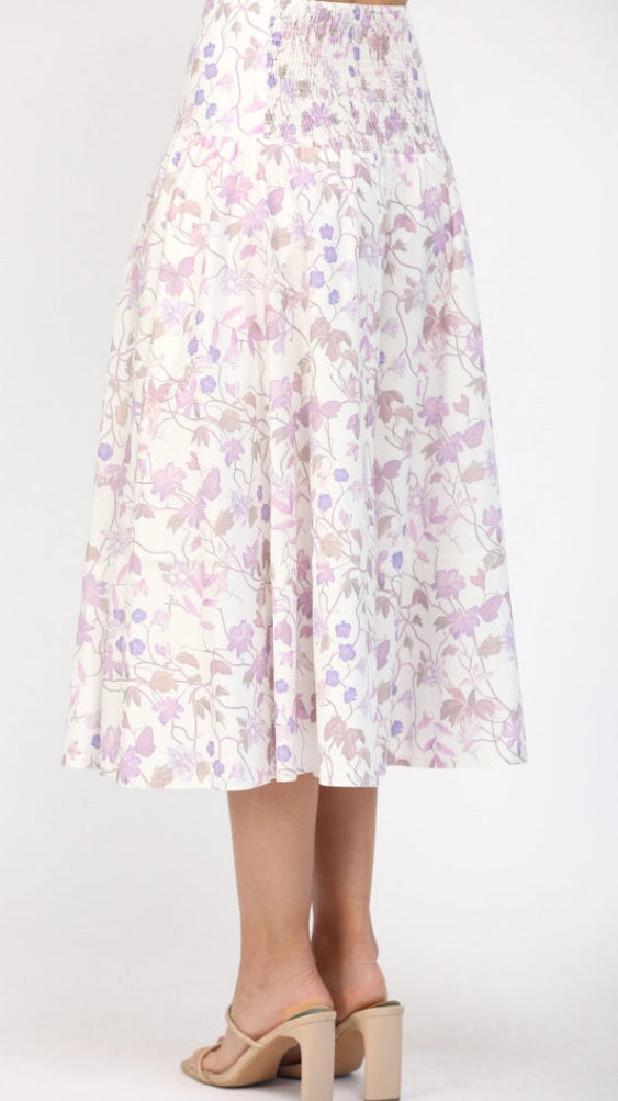 Midi Wrap Skirt W/Buttons in Lavender Cream