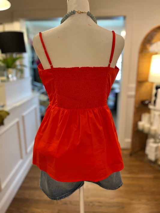 Mindy Pleated Baby Doll Camisole Top in Poppy