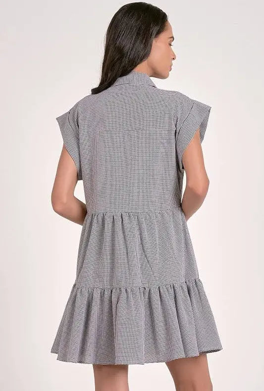 Black Seersucker Cap Sleeve Dress