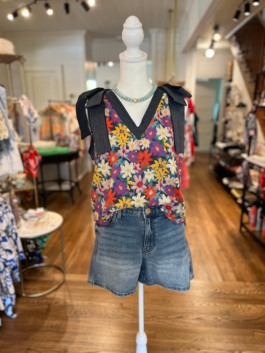 Floral Tie Sleeve Top in Multi