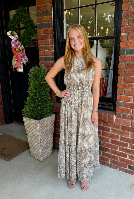 Halter Maxi Dress in Natural Snakeskin