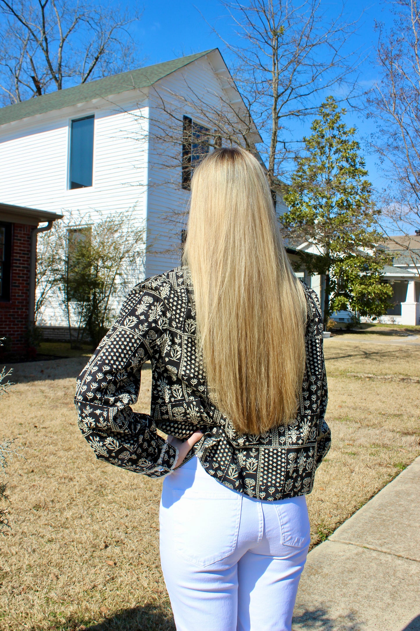 Print Button Down Shirt in Black
