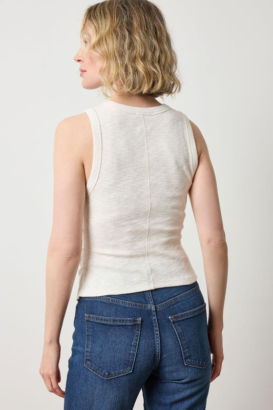 Rib Slub Side Pleat Tank in Talc