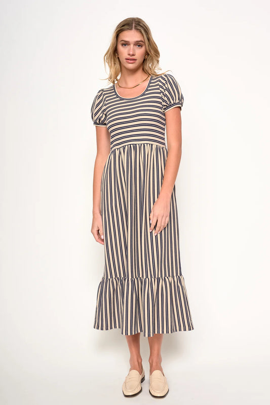 Ruth Dress in Navy/Taupe