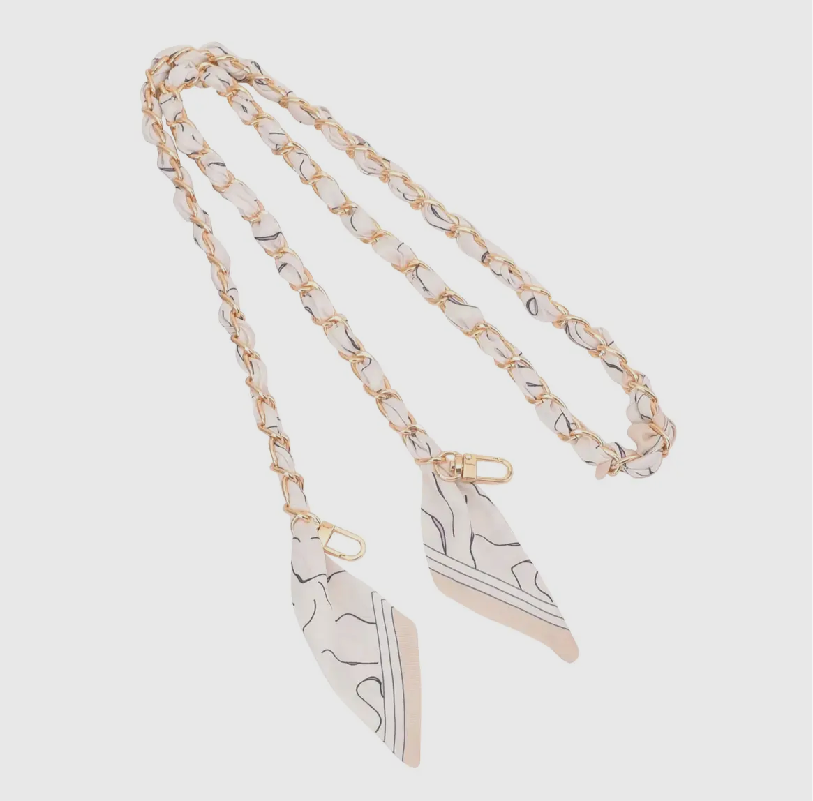 Gold Phone Chain with Scarf in Cream