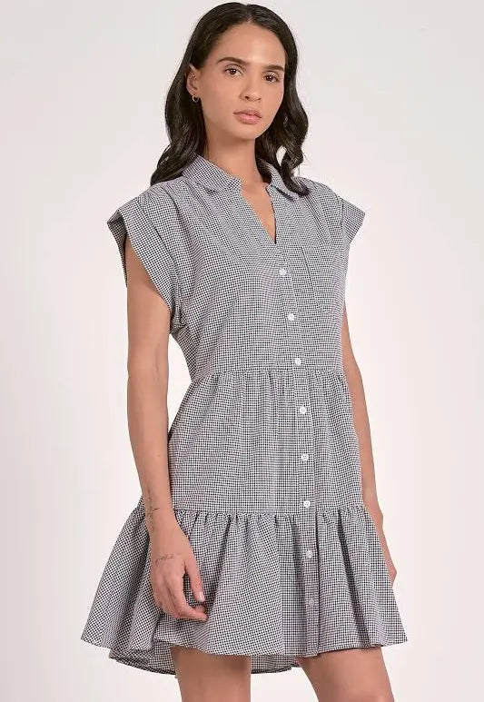 Black Seersucker Cap Sleeve Dress