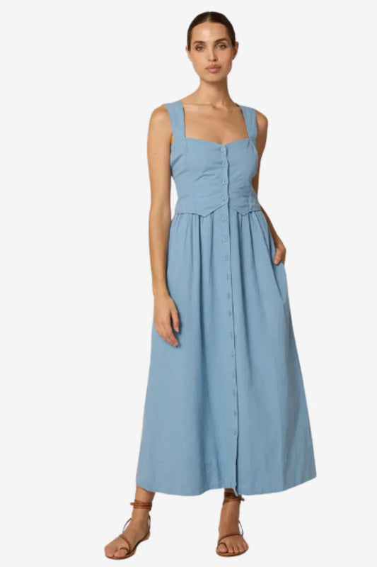 Esther Ankle Dress in Dusty Blue