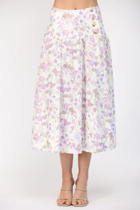 Midi Wrap Skirt W/Buttons in Lavender Cream