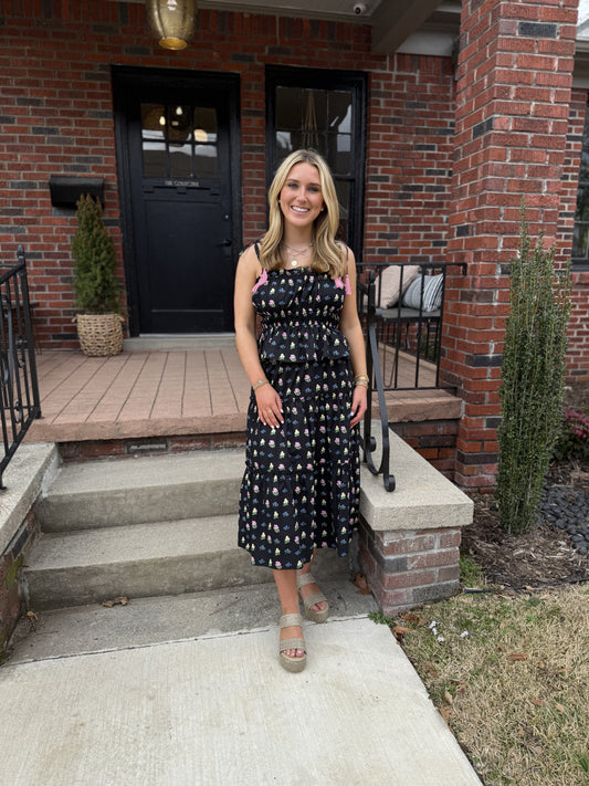 Black Floral Midi Skirt