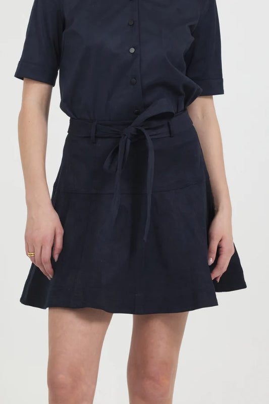 Vegan Suede Flare Mini Skirt in Midnight