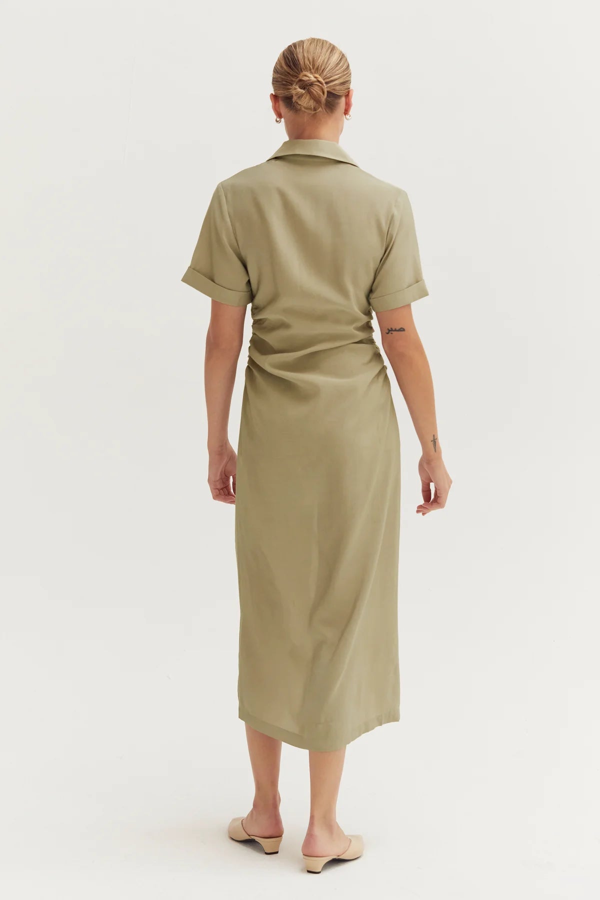 Edith Button Up Shirt Dress in Taupe