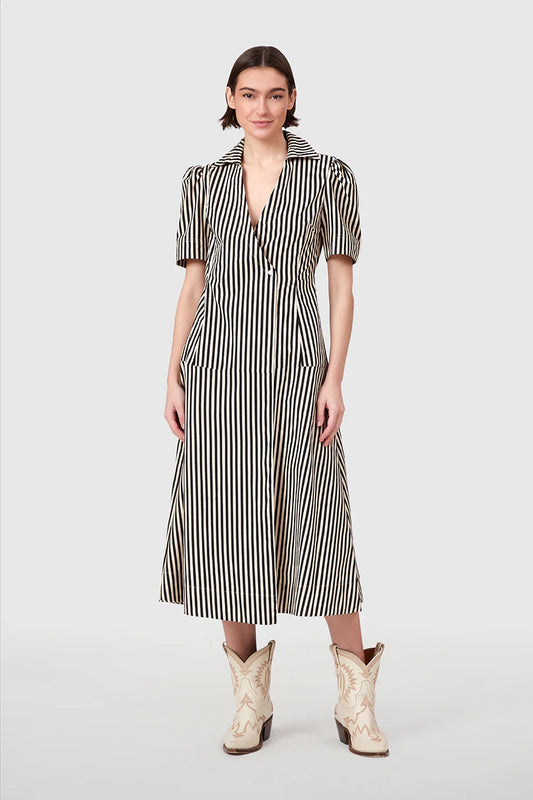 Clark Dress in Ganache Pinstripe