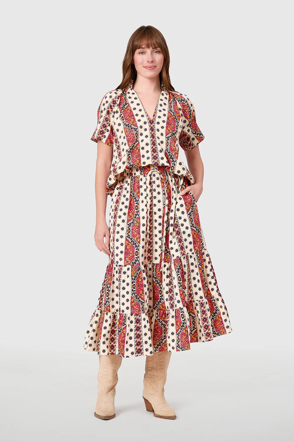 Market Skirt in Crimson Mosaic