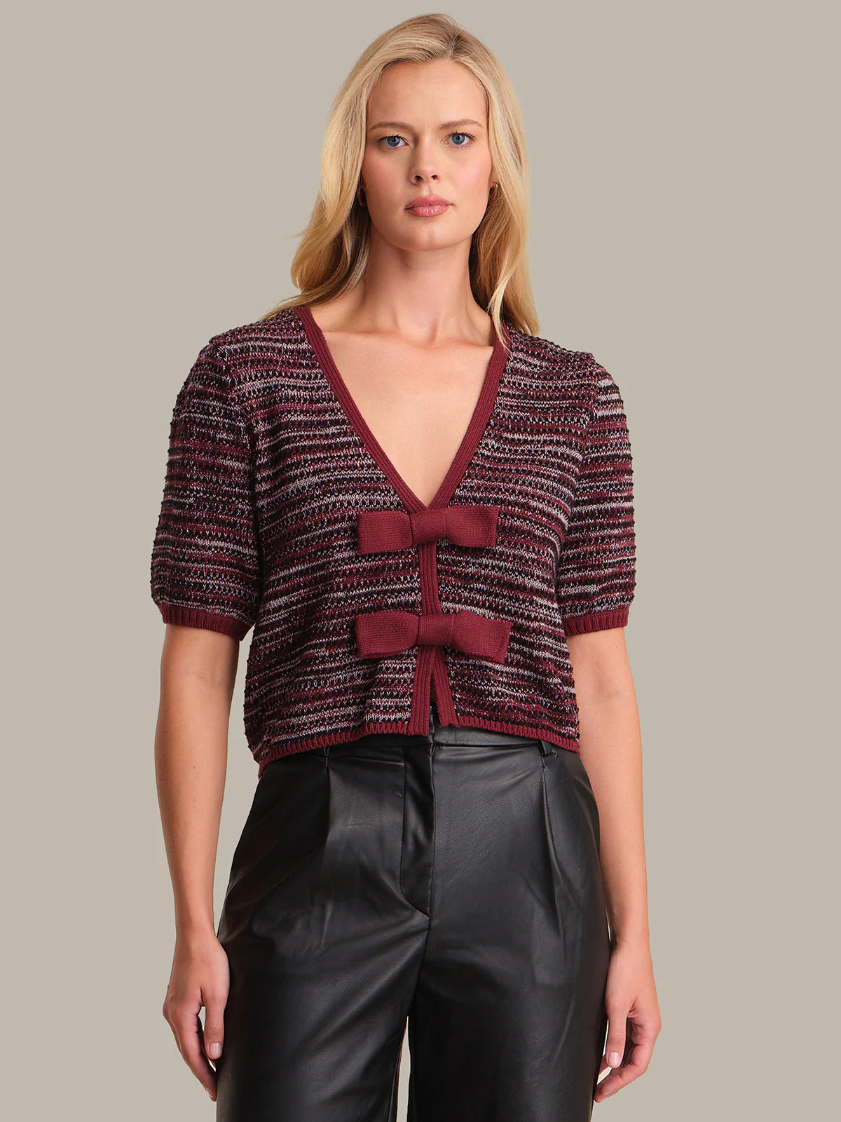 Marled Bow Front Cardi in Oxblood Multi