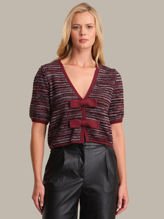Marled Bow Front Cardi in Oxblood Multi